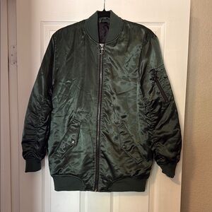 Topshop Green Bomber Jacket with Ribbed Details